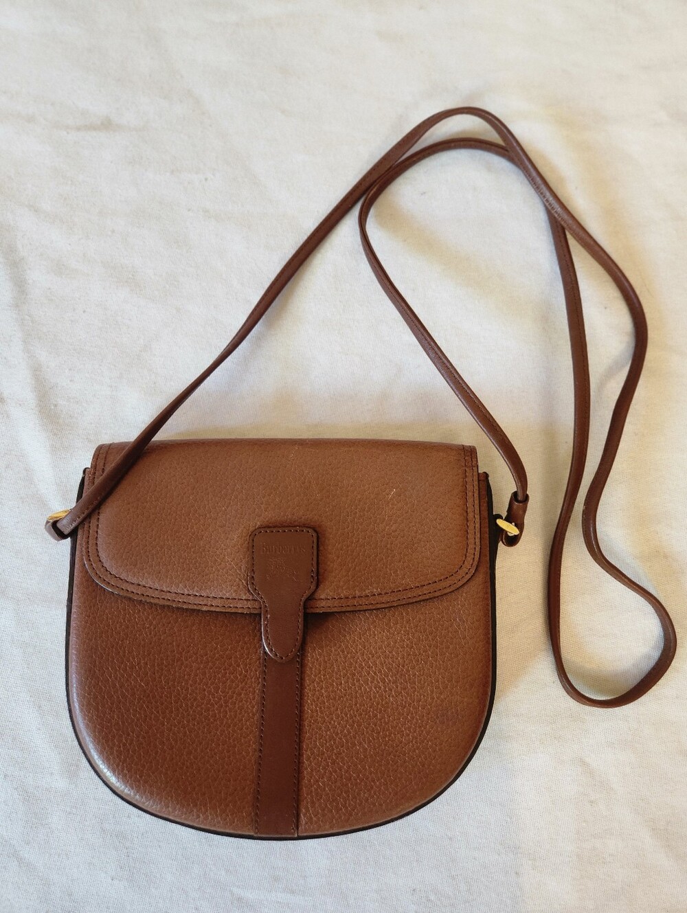 Burberry Brown Pebbled Leather Crossbody Saddle Bag Nova Check Lining